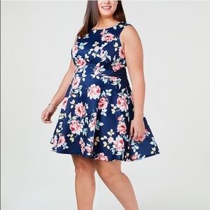 Plus Size Blue Floral Prom Dress 14W